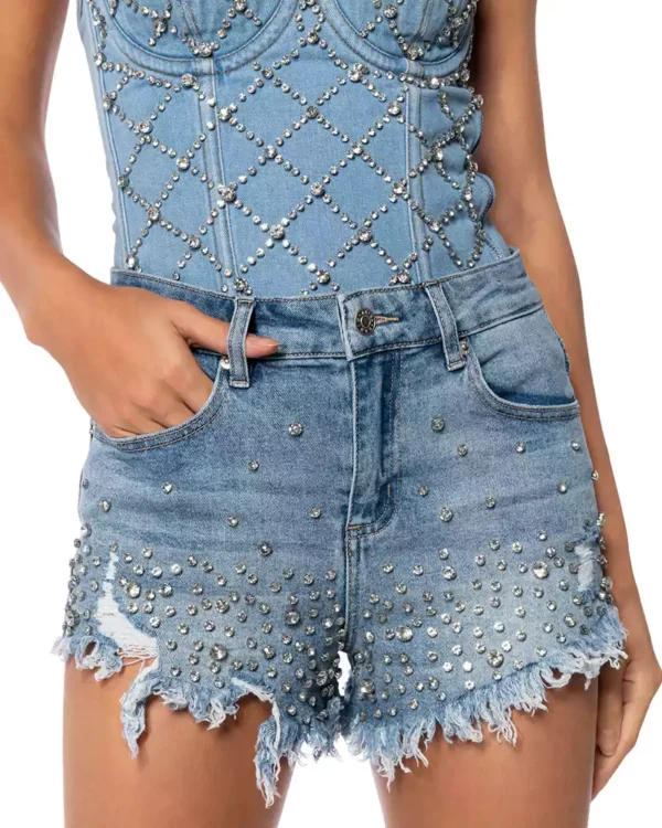 Rhinestone denim shorts