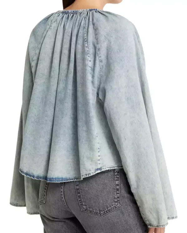 Tie neck denim shirt