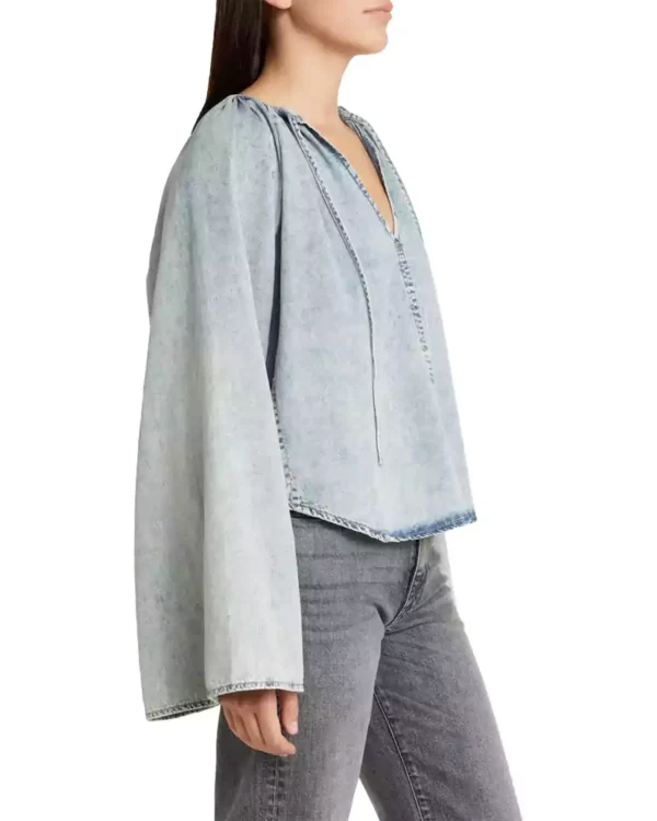 Tie neck denim shirt