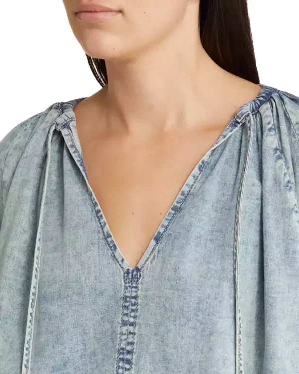 Tie neck denim shirt