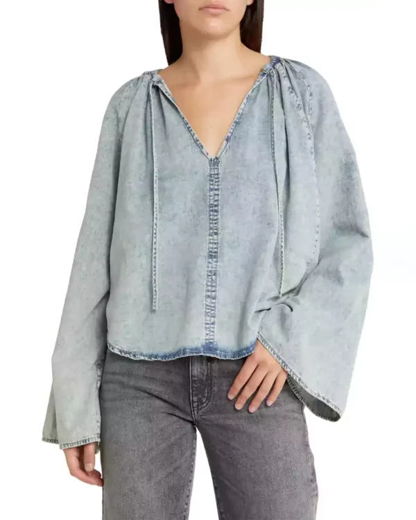 Tie neck denim shirt