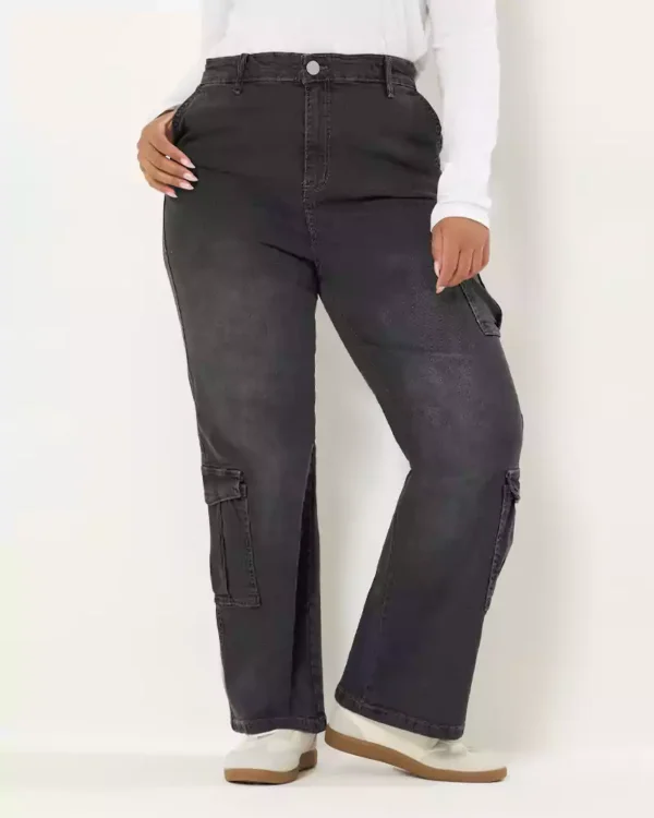 Washed denim cargo jeans