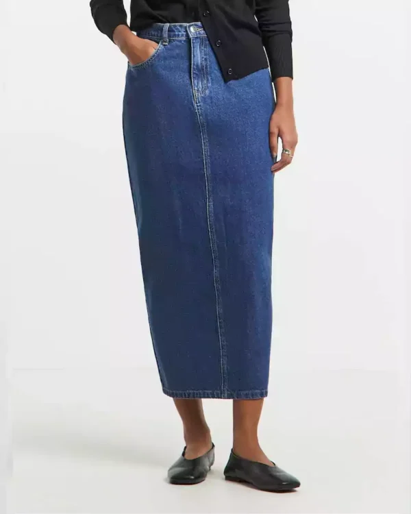 Womens denim maxi skirt