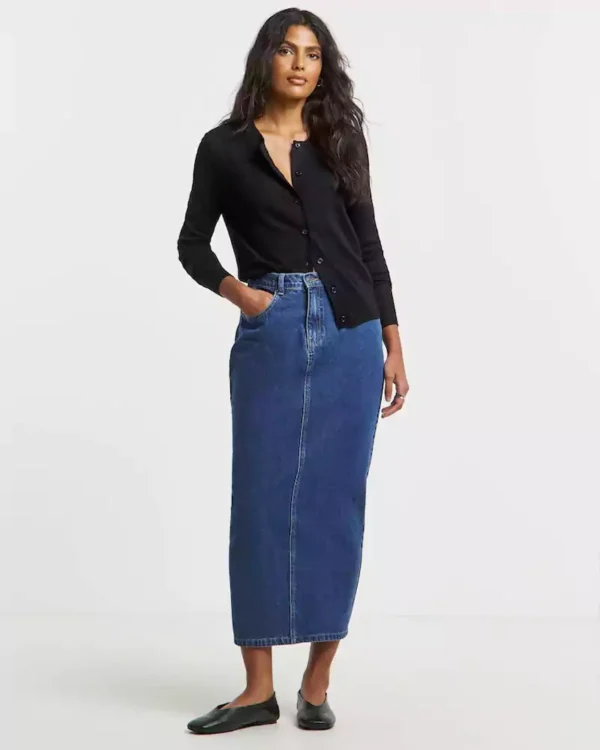 Womens denim maxi skirt