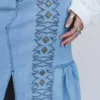 Asymmetric denim maxi skirt