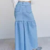 Asymmetric denim maxi skirt