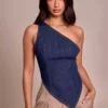Asymmetric denim top