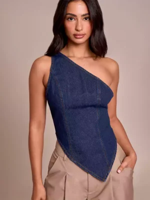 Asymmetric denim top