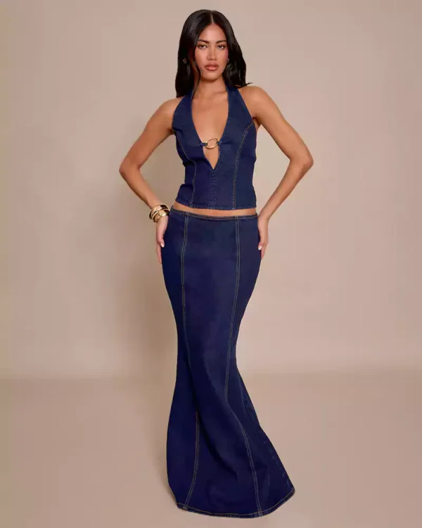 Denim maxi skirt petite