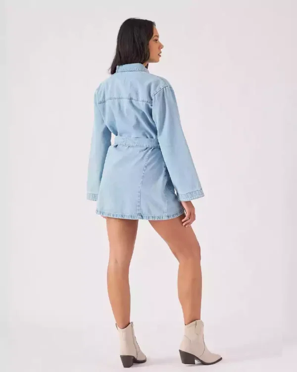 Belted denim shirt dress