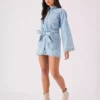 Belted denim shirt dress