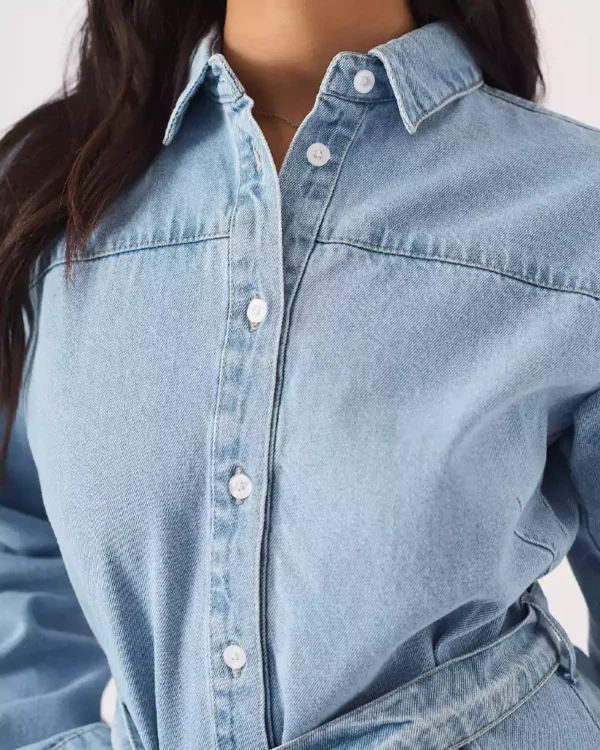Belted denim shirt dress