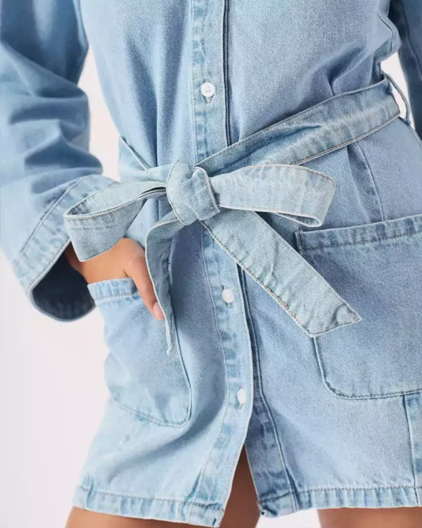 Belted denim shirt dress