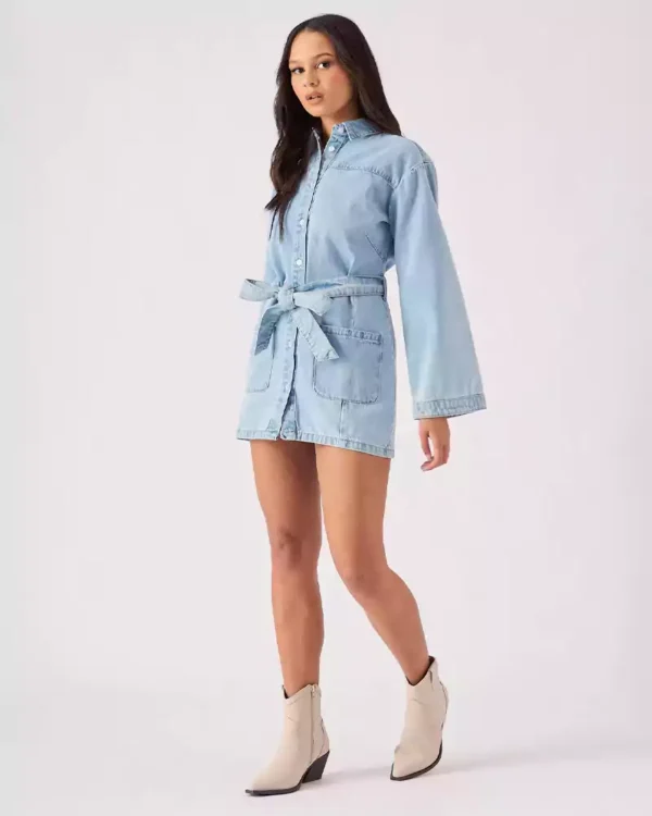 Belted denim shirt dress