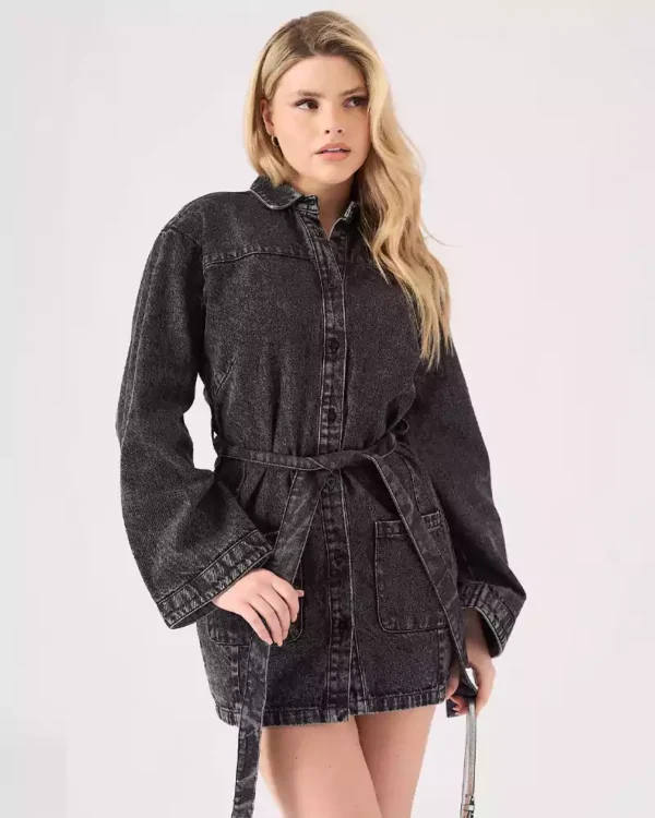 Black acid wash denim dress