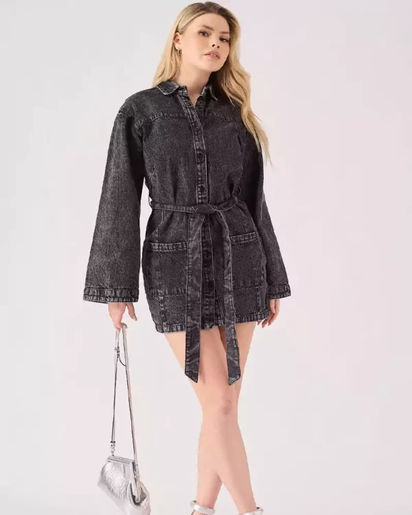 Black acid wash denim dress