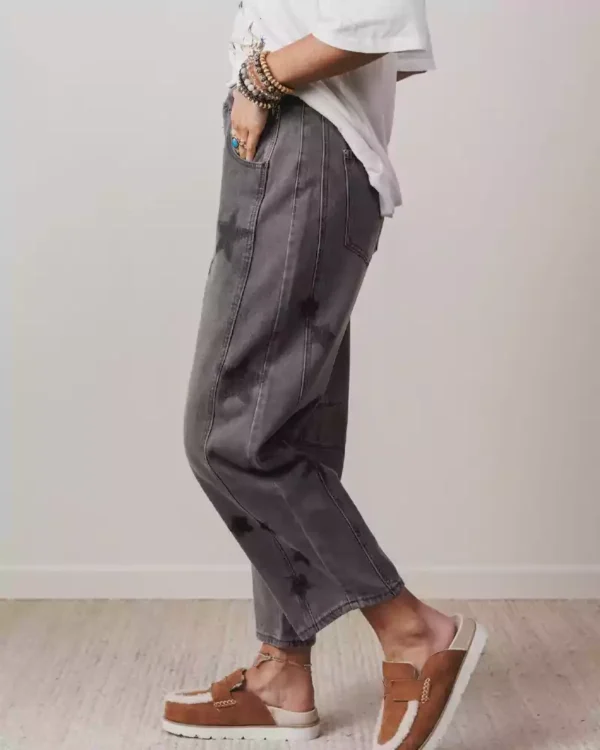 Black denim barrel jeans