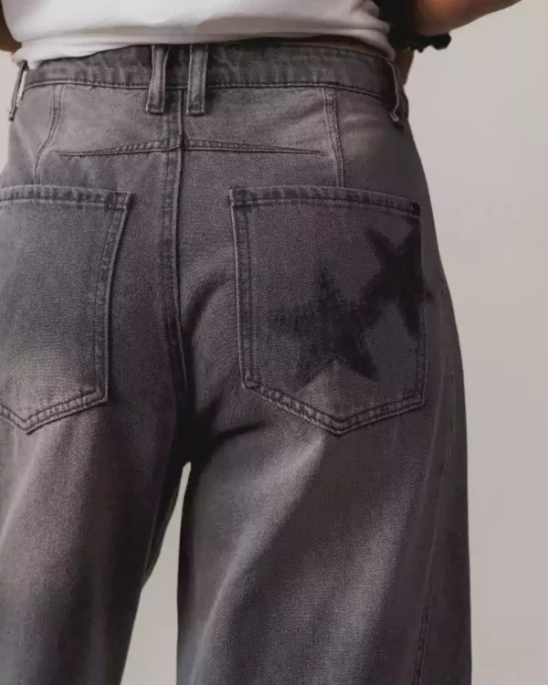 Black denim barrel jeans