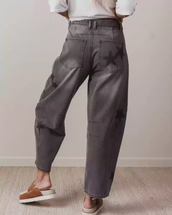 Black denim barrel jeans