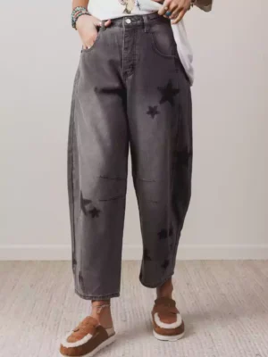 Black denim barrel jeans