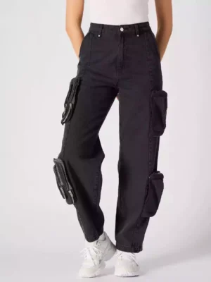 Black denim straight leg jeans