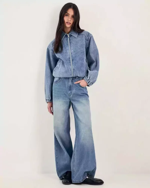 Blue denim bomber jacket