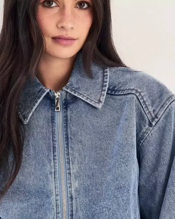 Blue denim bomber jacket