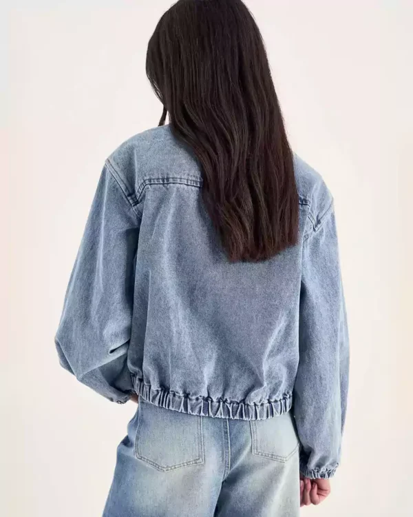 Blue denim bomber jacket