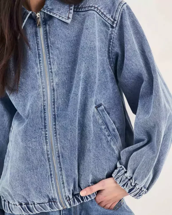 Blue denim bomber jacket