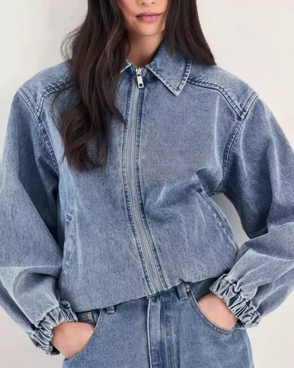 Blue denim bomber jacket