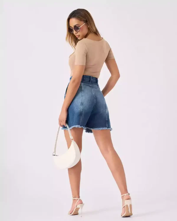 Blue wash denim shorts