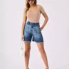 Blue wash denim shorts