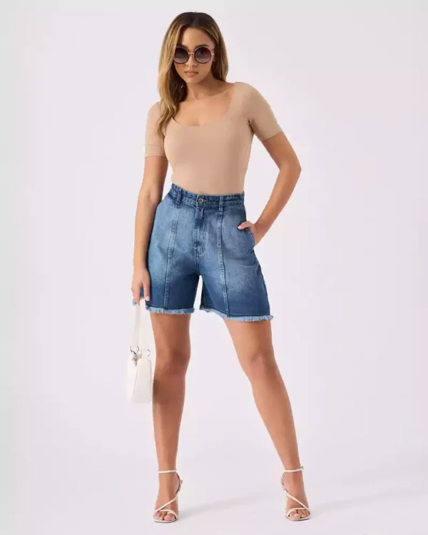 Blue wash denim shorts