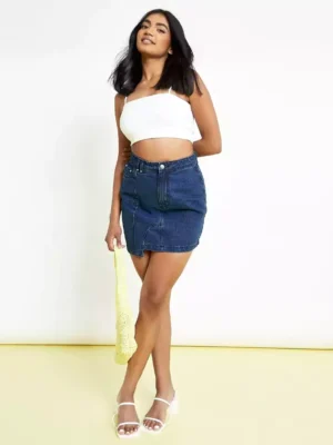 Dark blue denim mini skirt
