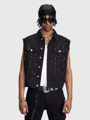 Denim black vest mens