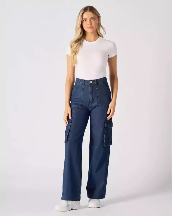 Denim cargo jeans womens