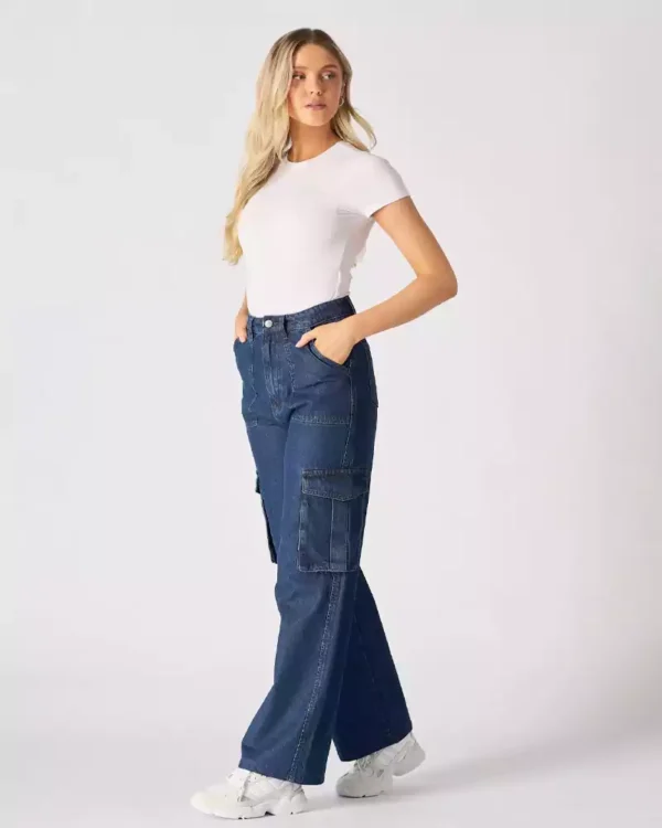Denim cargo jeans womens
