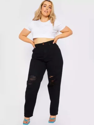 Denim frayed detail straight leg jeans