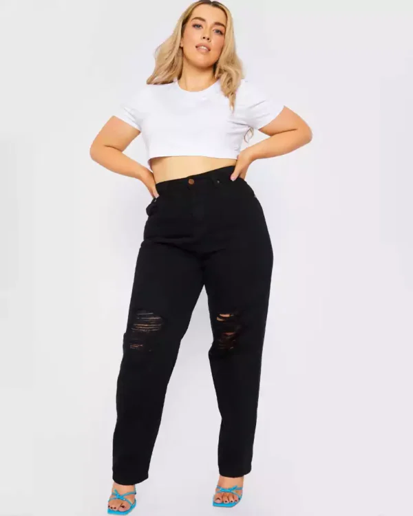 Denim frayed detail straight leg jeans