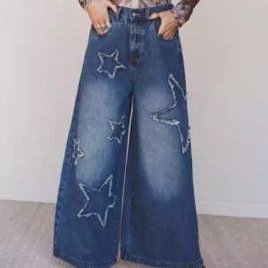 Denim high rise wide leg jeans women