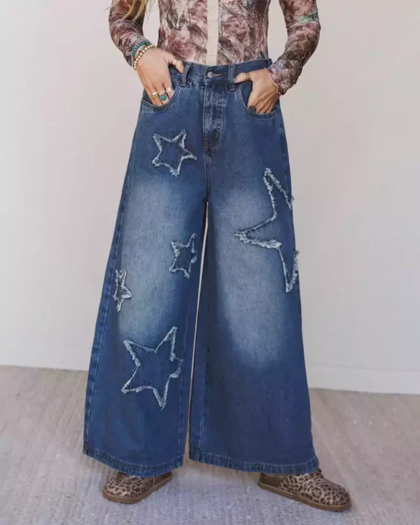 Denim high rise wide leg jeans women