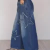 Denim high rise wide leg jeans women
