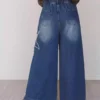 Denim high rise wide leg jeans women