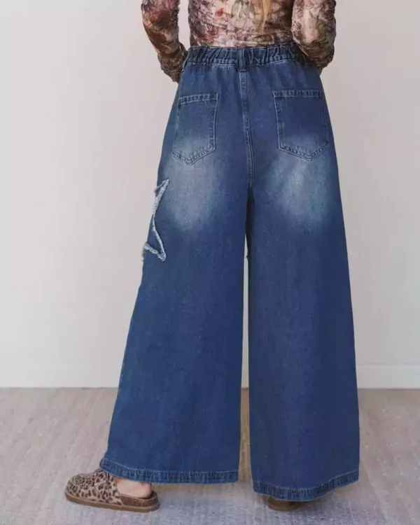 Denim high rise wide leg jeans women