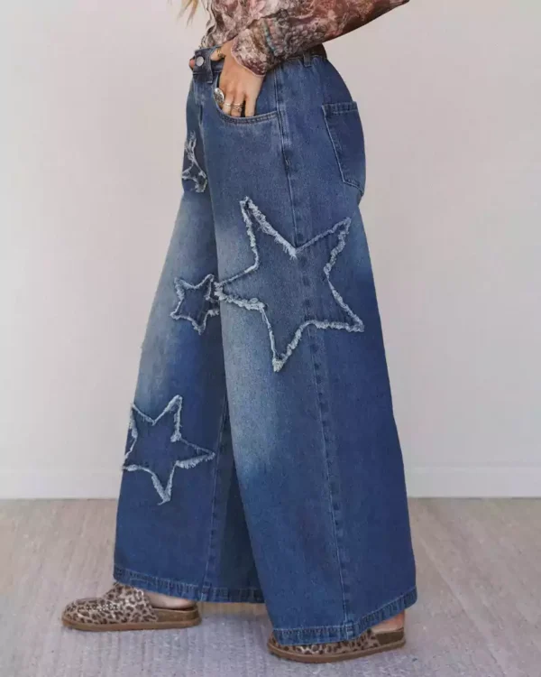 Denim high rise wide leg jeans women