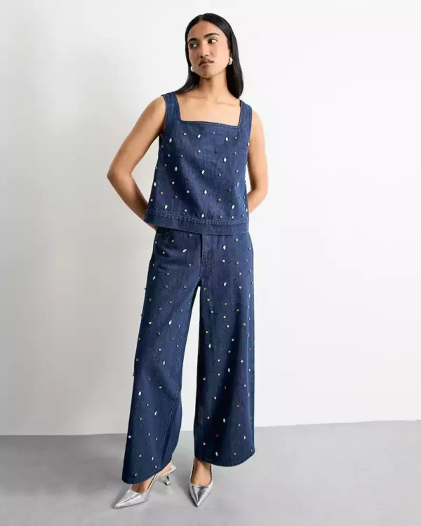 Denim square neck top