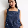 Denim square neck top