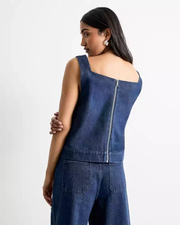 Denim square neck top