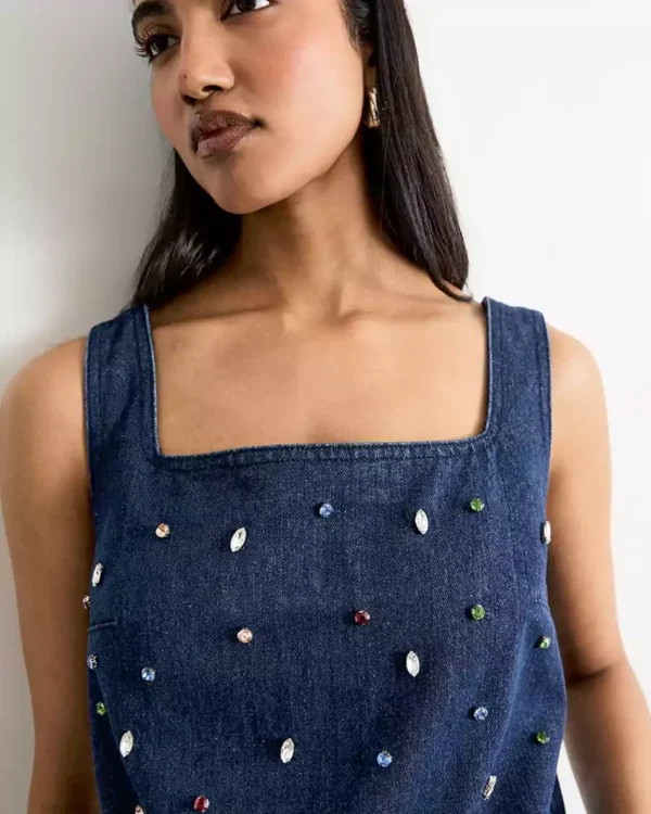 Denim square neck top