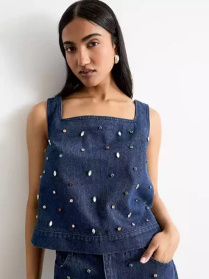 Denim square neck top Denim square neck top